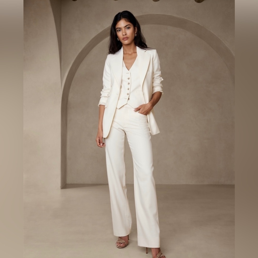 NWT! Banana Republic Transition Cream Lido Straight Italian Wool Pant - 14 LONG🩷 - Picture 1 of 8